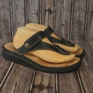 Sz 42/ 10.5-11 Womens Finn Comfort Alexandria Black Leather Thong Sandals VGUC